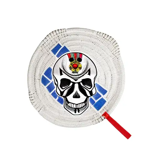 A Disc Golf Basket With A Skull And Crossbones Flag