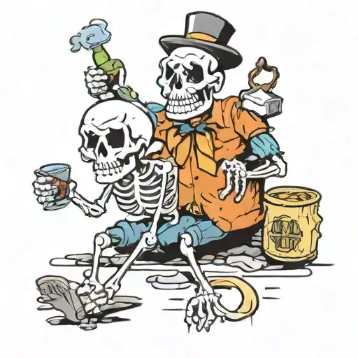 Three Drunk Cartoon Skeletons
