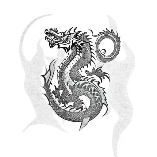 Tribal Flames With Dragon In Background