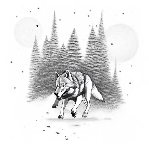 A Wolf Running Through A Moonlit Forest