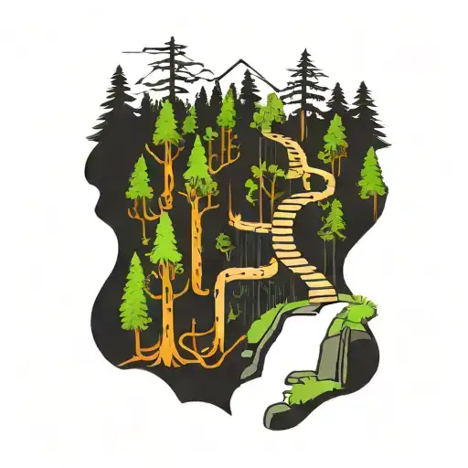 A Hiking Trail Winding Through A Forest With Electrical Symbols Hidden In The Trees