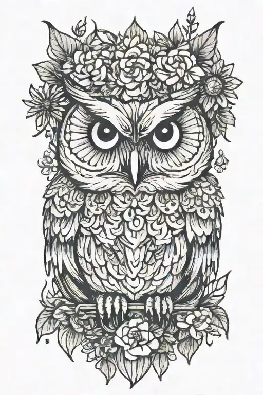 Owl Wearing Wildflower Crown