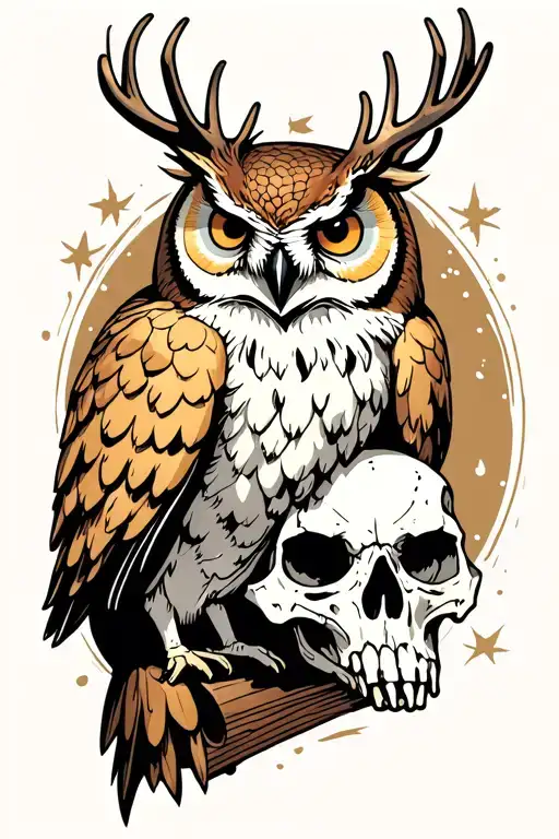 Owl Sitting An Deer Skull