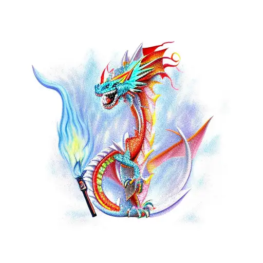 Fierce Dragon With Fire Lotus