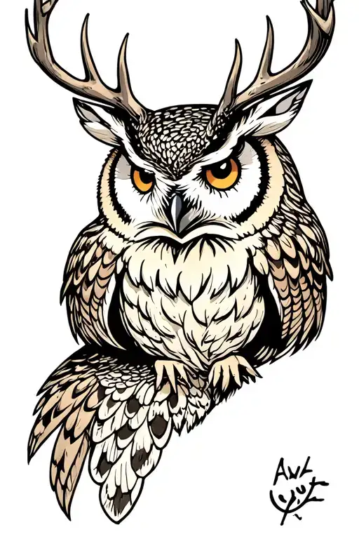 Owl Sitting An Deer Head