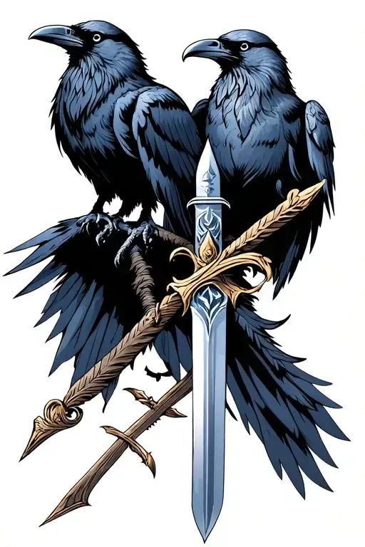 Odin's Two Ravens And Thorin's Sword