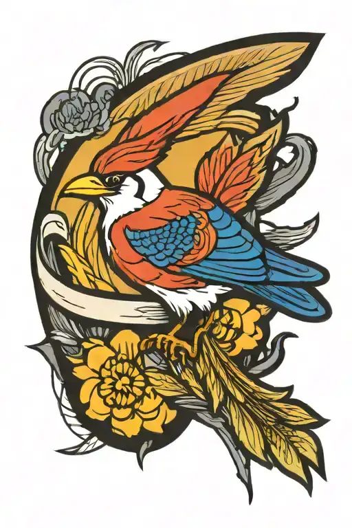 Korean Flag With Bluejay Bird Flying