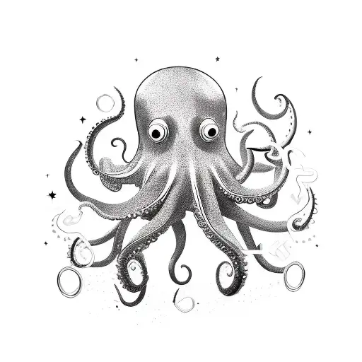 A New-school Style Tattoo Of A Metal Music Inspired Octopus Playing A Guitar On A Boat