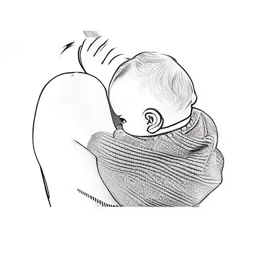 A Woman Holding A Baby Tatto Draw One Line