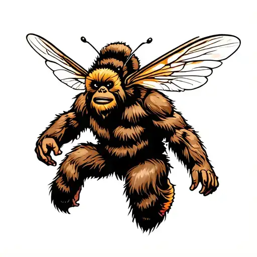 Sasquatch Riding A Bee Flying