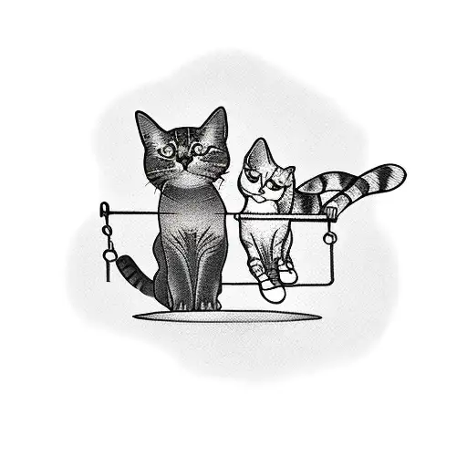 A Tattoo Of A Silhouette Of A Cat And A Girl Sitting On A Swing
