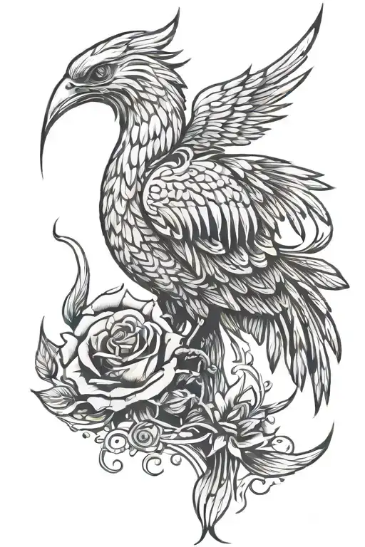 Rising Pheonix With Rose And Thorns