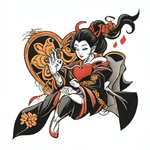 A Fierce Geisha Warrior Holding A Heart Symbolizing Love