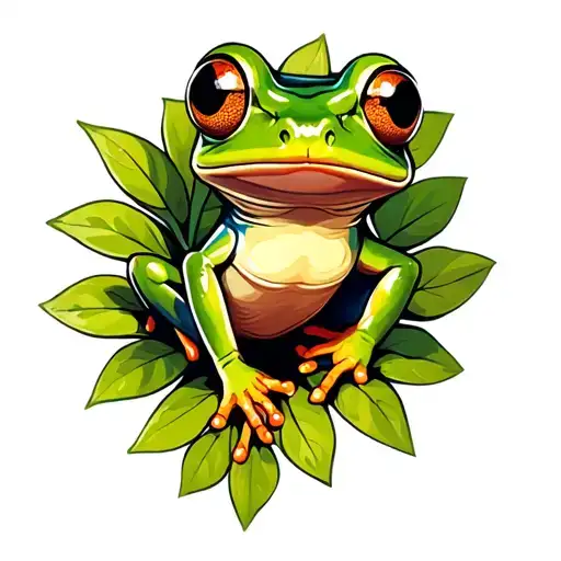 Cute Green Tree Frog Climbing Plant