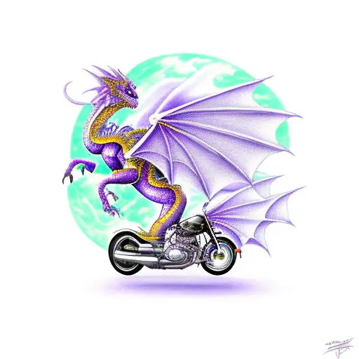 Lavender Dragon Drives A Motorcycle