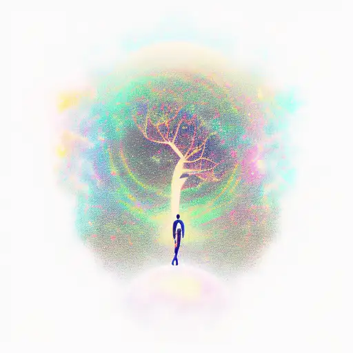 Deep Space With Man On Tree