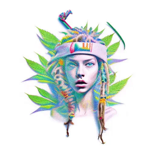 Dreadlock Girl And Marihuana Leaf