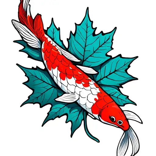 Koi Around Maple Leaf