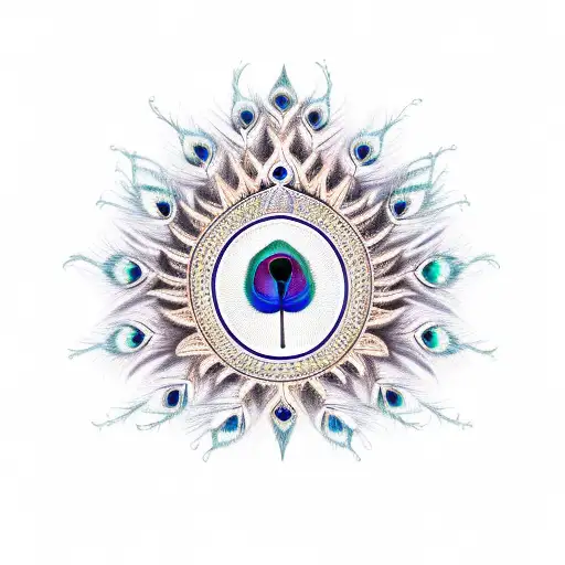 A Flute Surrounded By A Peacock Feather Wreath