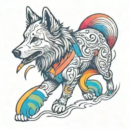 Golden Retriever With Rainbow Tail Fox