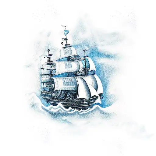 Pirate Ship In The Sea Under Storms And Under The Sea Marine Animals