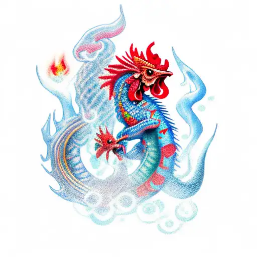 Waterdragon With Fire Rooster