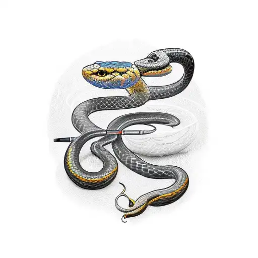 Traditional Style Tattoo Of A Snake And Crow Forming A Musical Staff