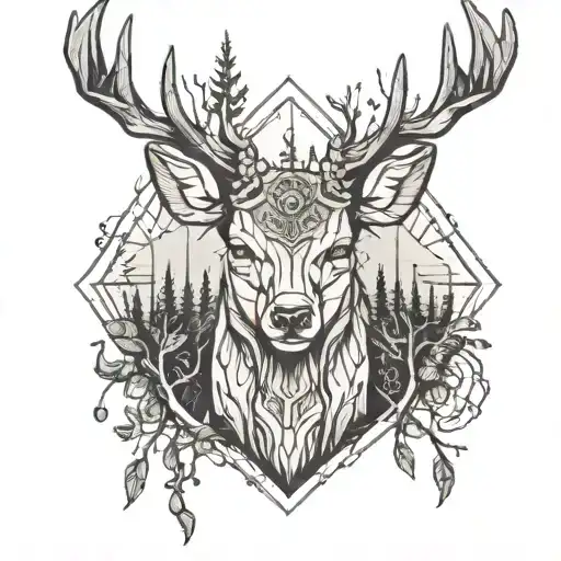 Forest Blackout Symmetrical Geometric Deer Face