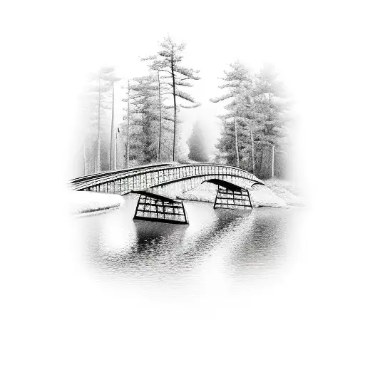 Small Bridge On Fire In Black And White