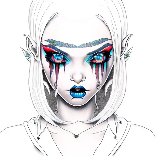 Goth Girl Elf Ears Blue Hair