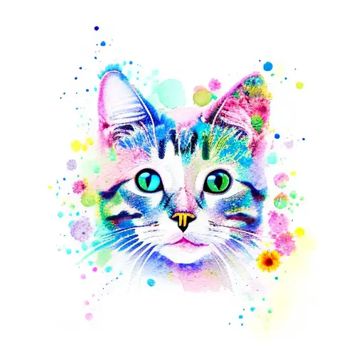 Watercolor Cat Made Of Colorful Flowers