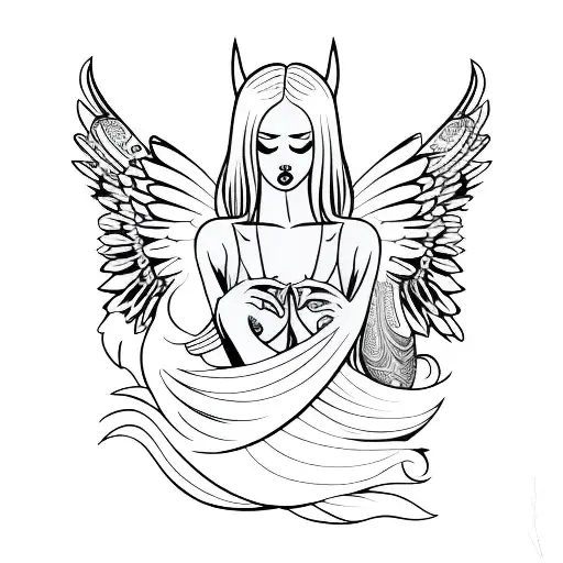 A Sensual Silhouette With Angel Wings Embracing A Heart