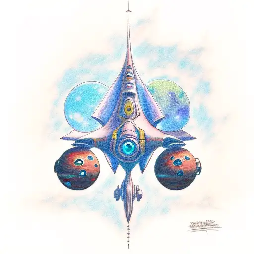 A New-school Tattoo Of A Spaceship From Treasure Planet