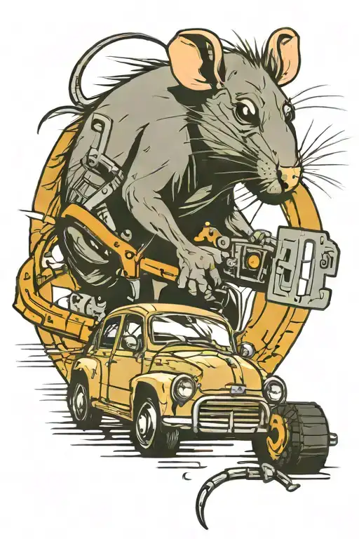 Rat And Chainsaw And Car On Highway