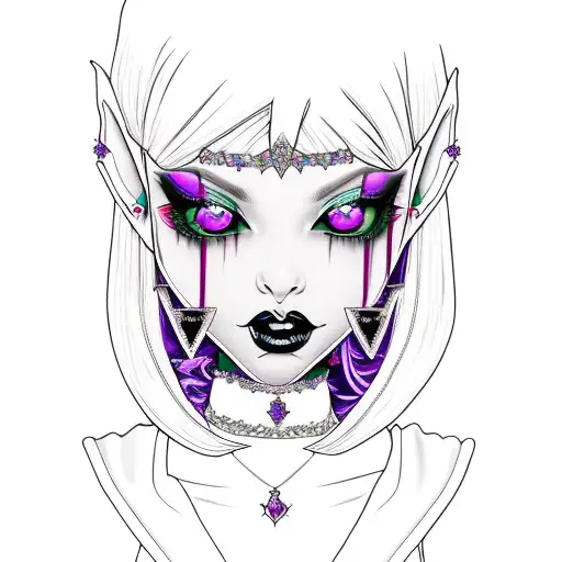 Goth Girl Elf Ears Purple Gem Collar