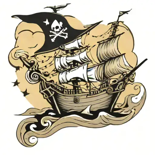 A Whimsical New-school Design Of A Pirate Ship With The Moon As Its Captain