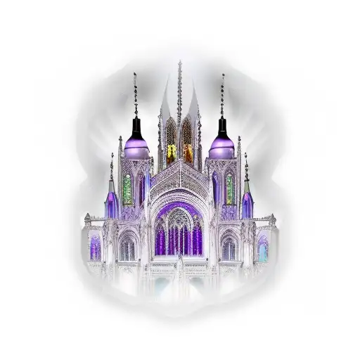 Gothic Cathedral With Only Purple Stained Glass Windows