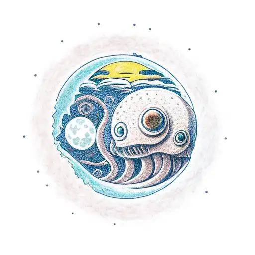 A Man On A Planet Watching A Moon Being Devoured By Cthulu