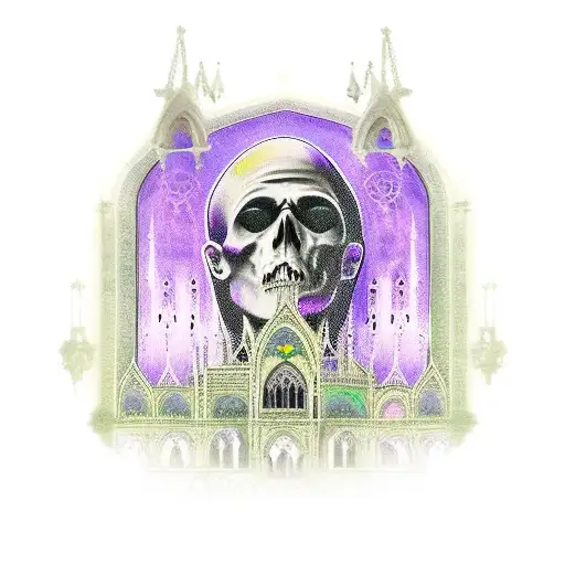 Gothic Cathedral With Purple Stained Glass Windows