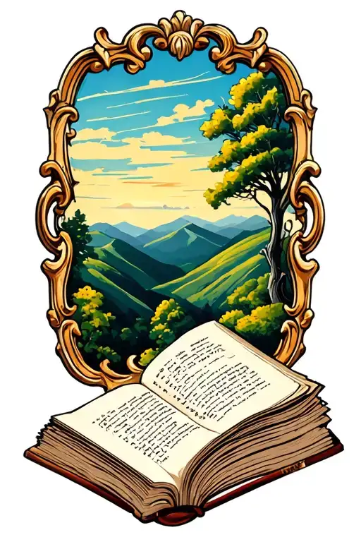 Country Hills Above Open Book With Baroque Simple Frame