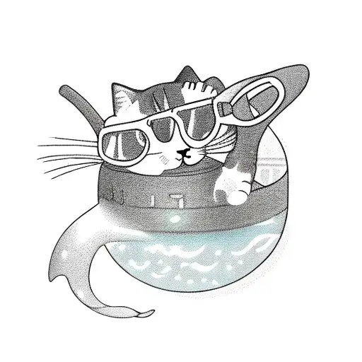 A Cat Wearing A Snorkel And Flippers Exploring An Underwater City