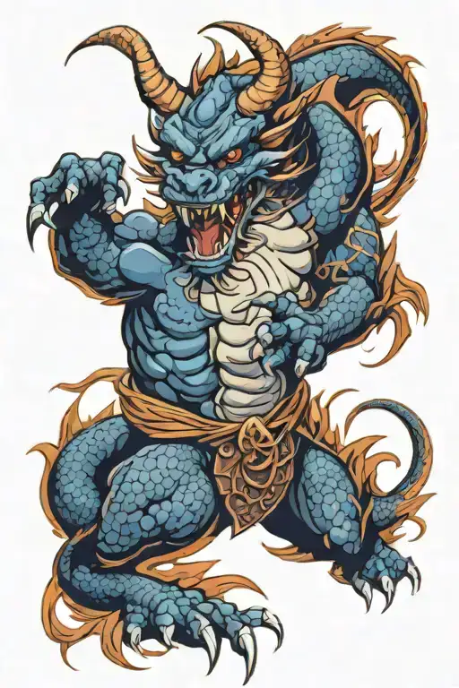 Dragon And Oni Fighting Each Other