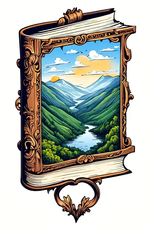Country Hills Above Open Book With Baroque Simple Frame