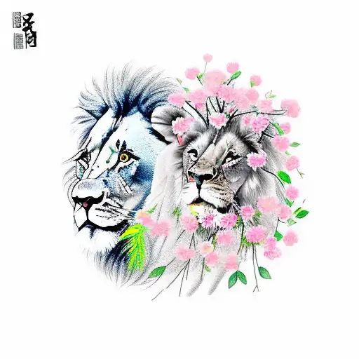 Lion And Cherry Blossom