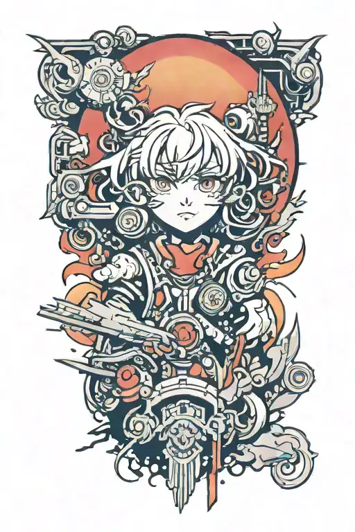 Anime Friren Against The Backdrop Of A Red Sunset