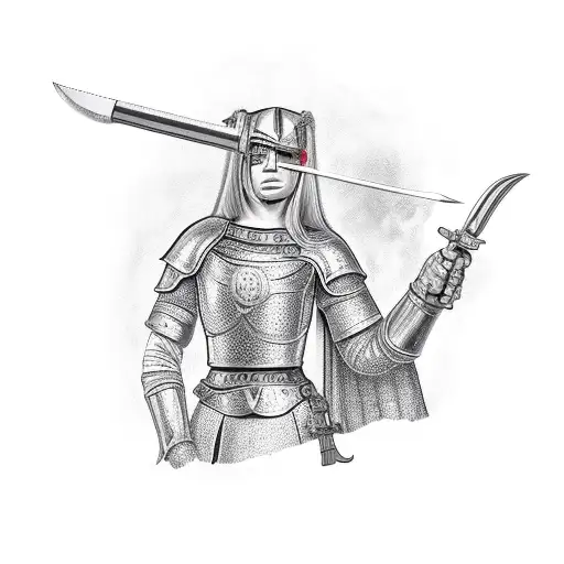 Full Body 11Th Century English Warrior Woman Holding A Short Blunt Weapon