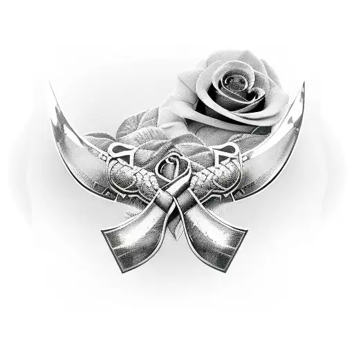 Viking Sword Wraped With 3 Roses 3 Butterflys Flying Around The Sword