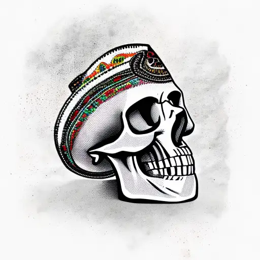Skull In Sombrero Mexican Style
