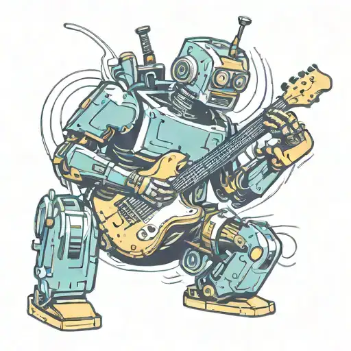Masculine Robot Playing A Guitar