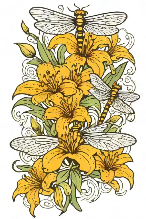 A Dragonfly And A Tiger Lily Flower Bouquet